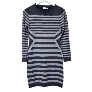 Calvin Klein Size Small Knit Sweater Mini Dress Black Gray Striped Closet Staple
